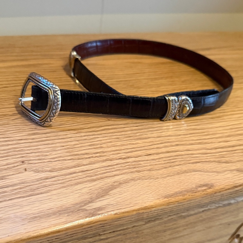 Brighton Reversible Black/Brown Leather Belt with Silver and Gold Buckle